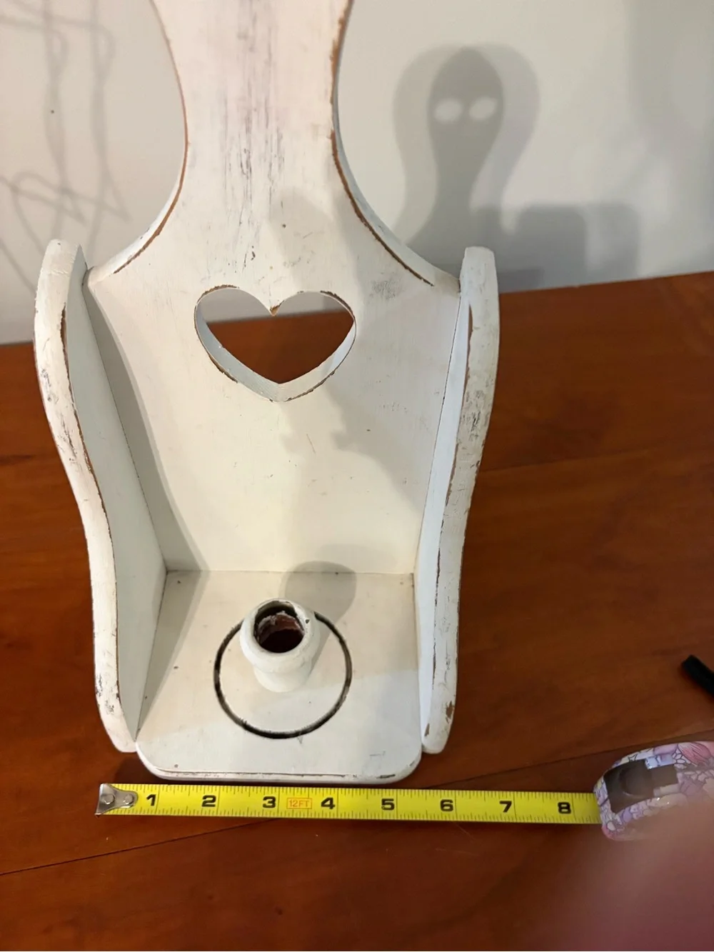 Distressed White Wood Heart Candle Sconce Wall Holder Farmhouse Decor